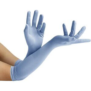 Women's Light Blue Elbow Length Fabric Satin Glove Halloween Costume Accessories